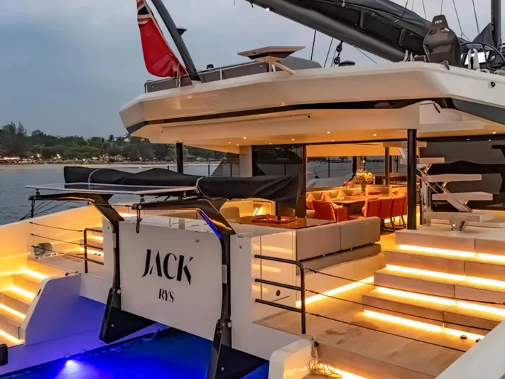 Jack Yacht Photos Pics Luxurious 2023 McConaghy MC75 yacht with elegant lighting and spacious deck.