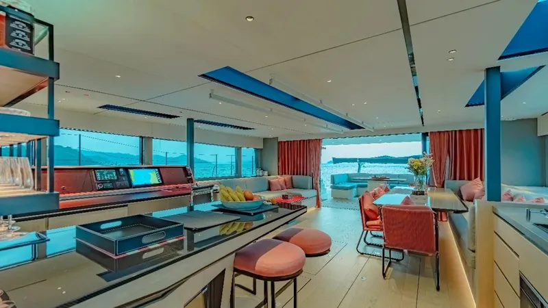 Jack Yacht Photos Pics Luxurious interior of 2023 McConaghy MC75 yacht with modern design and panoramic windows.