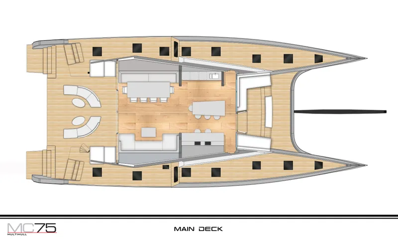Jack Yacht Photos Pics Top view of 2023 McConaghy MC75 yacht main deck layout.