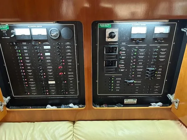 River Dancer Yacht Photos Pics Electrical control panels on a 2004 Carver 466 Motor Yacht.