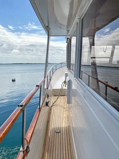  Yacht Photos Pics 1981 Grand Banks 42 Europa yacht deck with ocean view and clear skies.