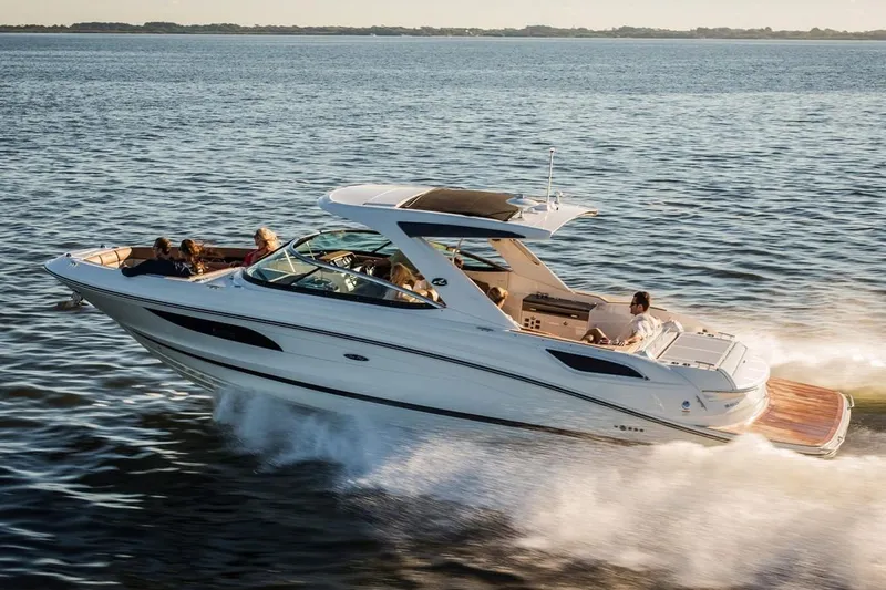  Yacht Photos Pics Manufacturer Provided Image: 2019 Sea Ray SLX 350 cruising on open water with passengers.