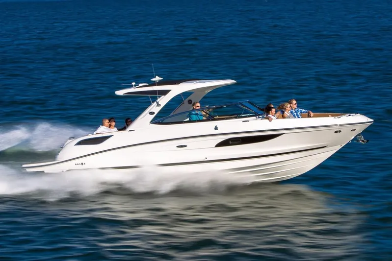  Yacht Photos Pics Manufacturer Provided Image: 2019 Sea Ray SLX 350 cruising on open water with passengers.