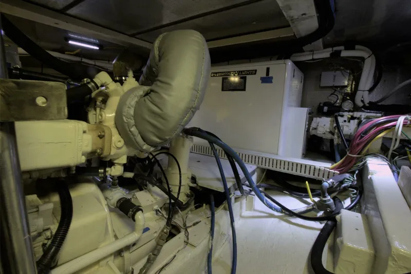 Ursa Minor Yacht Photos Pics Engine room of 1988 Kadey-Krogen Krogen 54 yacht, featuring machinery and wiring.