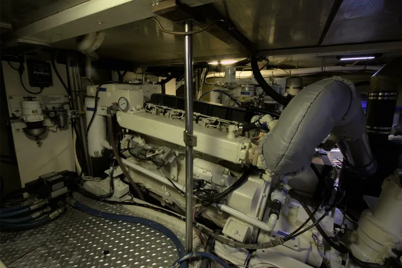 Ursa Minor Yacht Photos Pics Engine room of 1988 Kadey-Krogen Krogen 54 yacht, showcasing mechanical components.