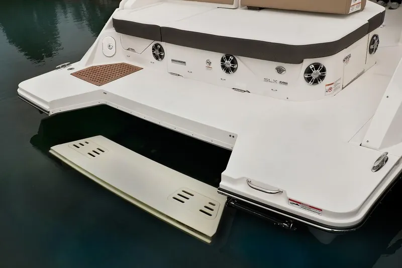 Sensei I Yacht Photos Pics Manufacturer Provided Image: 2021 Sea Ray SLX 400 swim platform and rear seating area.