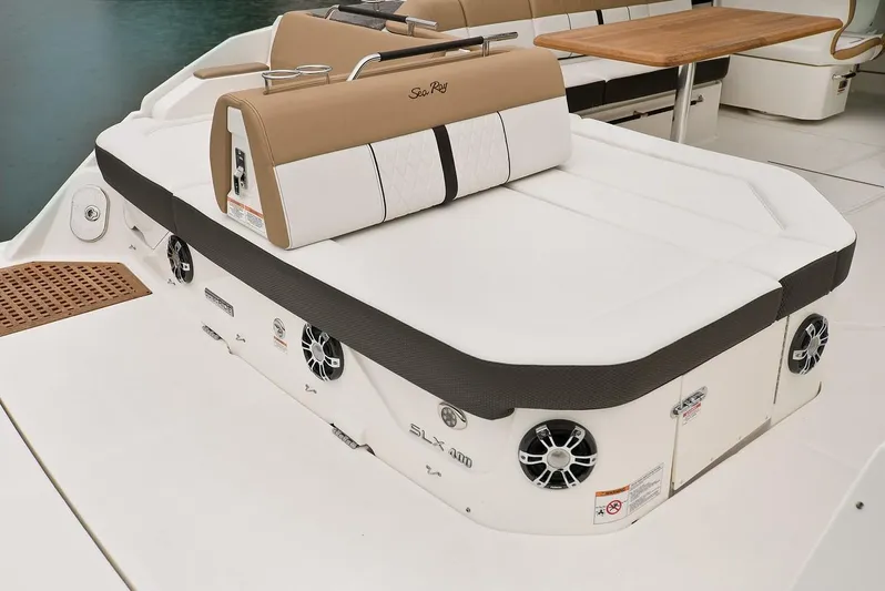 Sensei I Yacht Photos Pics Manufacturer Provided Image: 2021 Sea Ray SLX 400 boat with luxurious seating and built-in speakers.