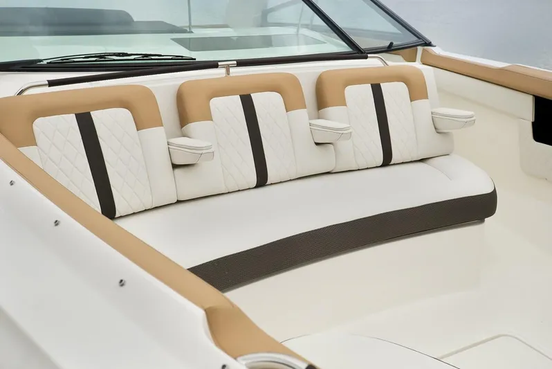 Sensei I Yacht Photos Pics Manufacturer Provided Image: 2021 Sea Ray SLX 400 boat interior with luxurious seating.