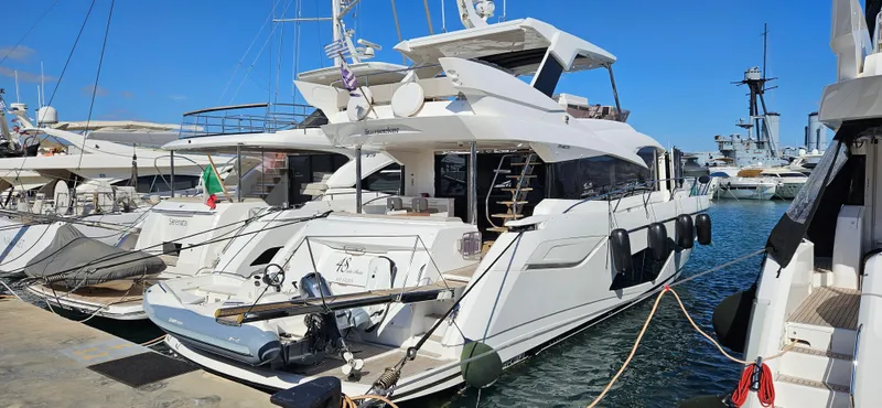  Yacht Photos Pics Luxury Sunseeker Manhattan 66 yacht docked at marina, 2019 model.