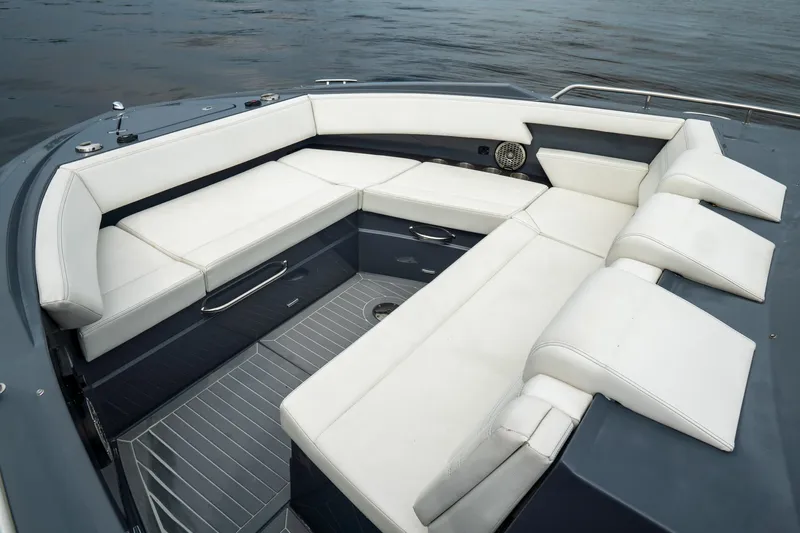 Di Blue Yacht Photos Pics 2022 Cruisers Yachts 38 GLS with luxurious white seating on deck.