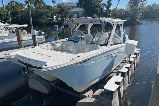  Yacht Photos Pics 2024 World Cat 280 DC-X boat docked on a sunny day.