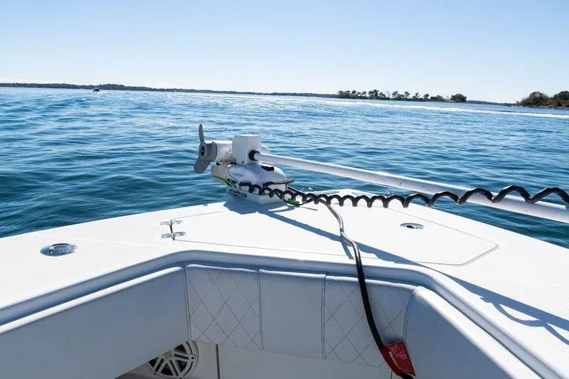  Yacht Photos Pics 2016 SeaVee 390Z boat on calm ocean waters, featuring a sleek bow design.