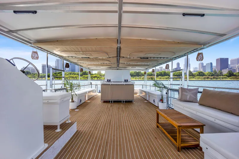  Yacht Photos Pics Luxurious 2026 A&M Manufacturing COI yacht interior with city skyline view.
