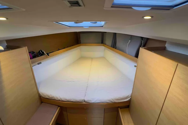 Yacht Photos Pics Cozy cabin interior of 2015 Grand Soleil 39 Maletto yacht with skylight.