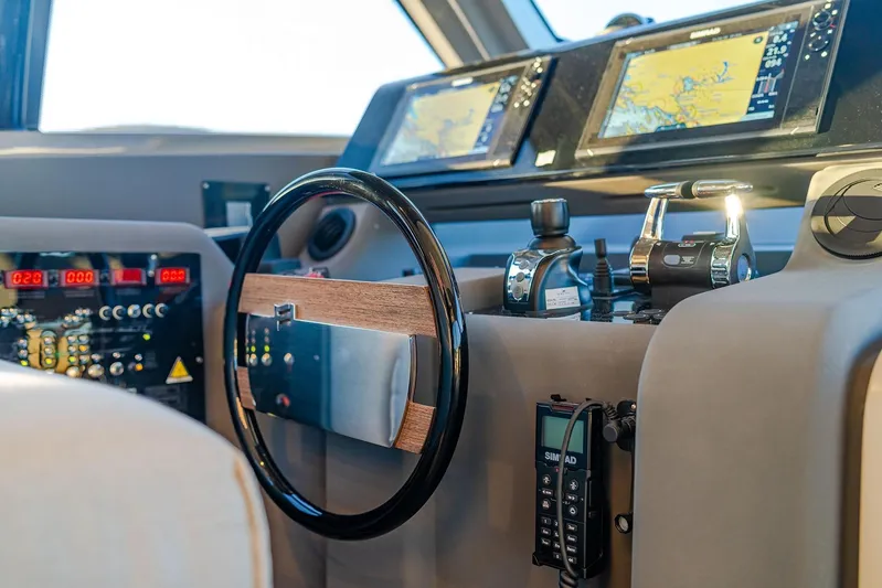 M/y La Seduction Yacht Photos Pics Cockpit of 2022 Ferretti Yachts 550 with advanced navigation systems and controls.