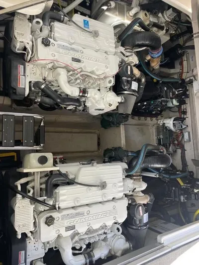 The Boardroom Yacht Photos Pics Engine room of a 2008 Sea Ray Sundancer with twin Cummins engines.