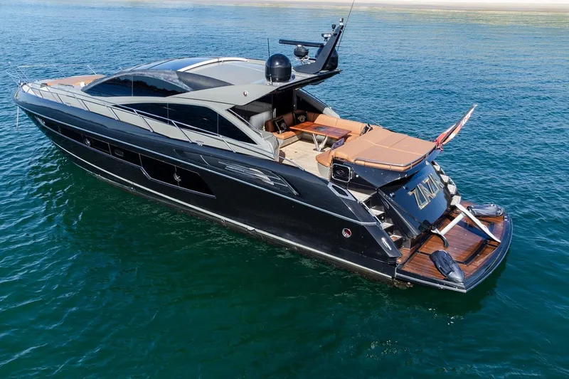 Zaza Yacht Photos Pics 2013 Sunseeker Predator 68 yacht on open water, sleek design, Euro specs.