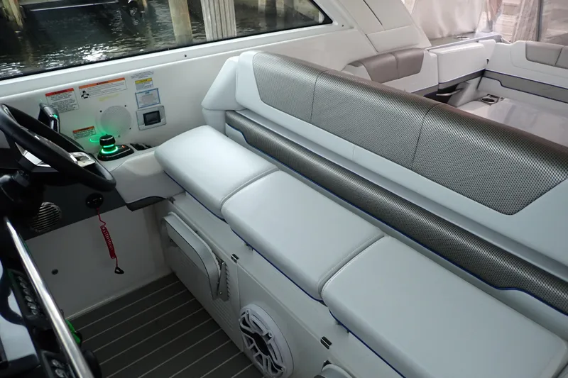  Yacht Photos Pics 2023 Formula 380 Super Sport Crossover OB interior with sleek seating and modern controls.