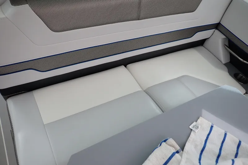  Yacht Photos Pics 2023 Formula 380 Super Sport Crossover OB interior seating with modern design and fabric details.