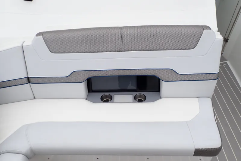  Yacht Photos Pics 2023 Formula 380 Super Sport Crossover OB boat seating with cup holders and sleek design.