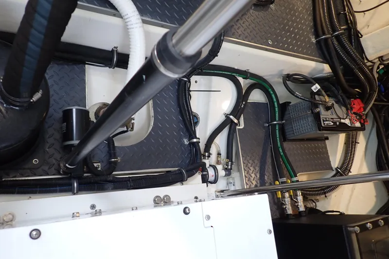  Yacht Photos Pics Engine compartment of 2023 Formula 380 Super Sport Crossover OB with visible wiring and components.