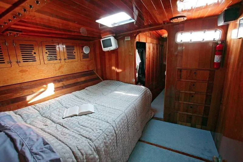 Christine Yacht Photos Pics Luxurious wooden cabin interior of a 1996 Custom 100' Sailing Yacht.