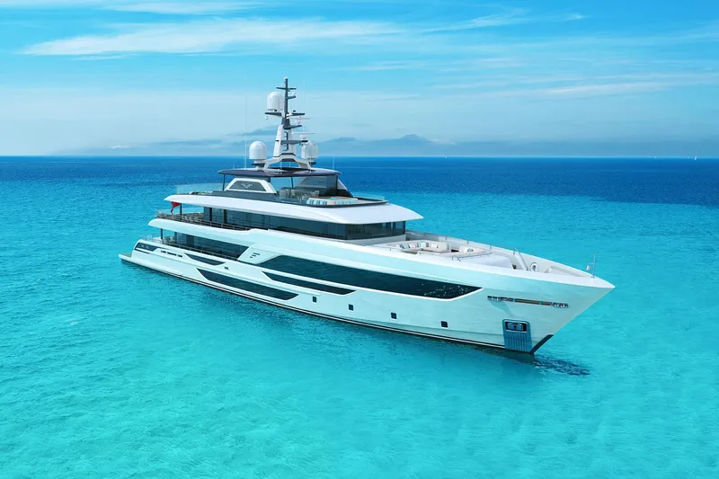  Yacht Photos Pics Luxurious 2028 Falcon Yachts 50 cruising in clear turquoise waters.