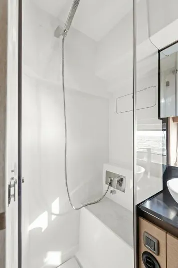 Brace Yourself Too Yacht Photos Pics Modern shower in 2022 Prestige 460 yacht bathroom.