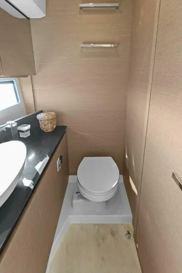 Brace Yourself Too Yacht Photos Pics Modern bathroom in 2022 Prestige 460 yacht with sleek design and compact toilet.