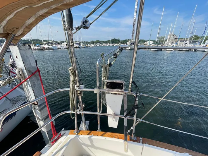 Bell Canto Yacht Photos Pics Sailboat Tartan 3400, 2006 model, docked at marina with clear blue sky.