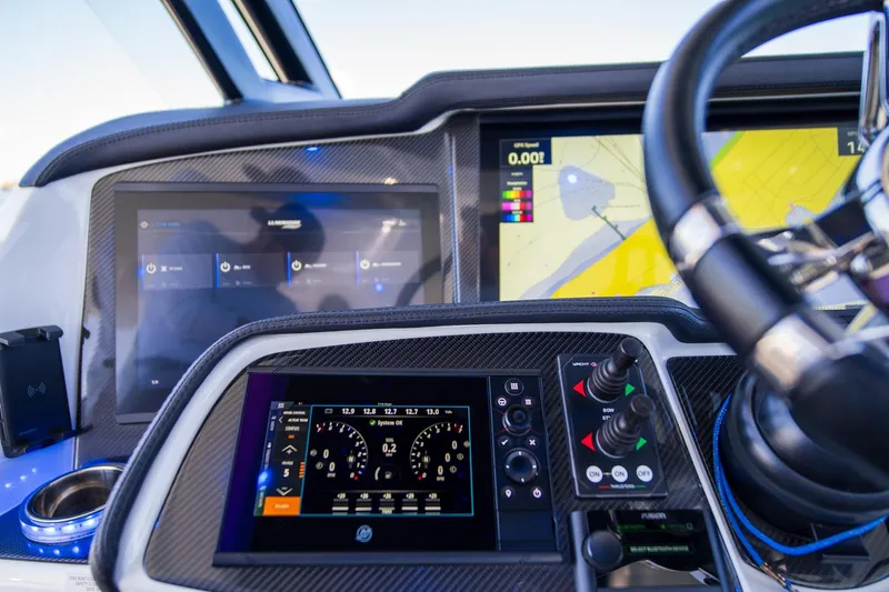  Yacht Photos Pics Dashboard of 2023 MTI 50v boat with advanced navigation and control systems.