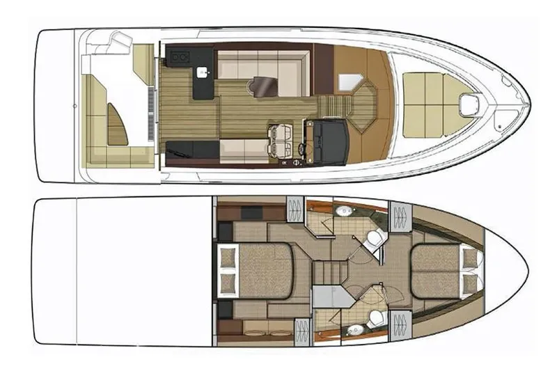 Empyrean Yacht Photos Pics Manufacturer Provided Image: 2019 Sea Ray Sundancer 460 yacht floor plan, upper and lower deck layout.