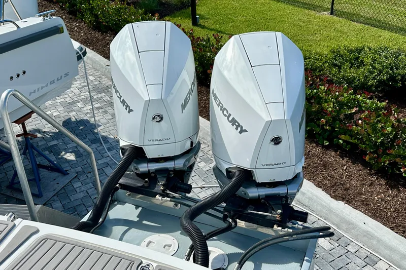  Yacht Photos Pics Twin Mercury Verado outboard engines on a 2024 NX 360 Sport Coupe boat.