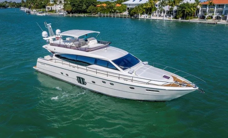 Hope Yacht Photos Pics Luxurious 2011 Ferretti Yachts 660 cruising on serene blue waters.