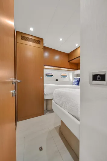 Hope Yacht Photos Pics Luxurious cabin interior of 2011 Ferretti Yachts 660 with modern wood finishes.