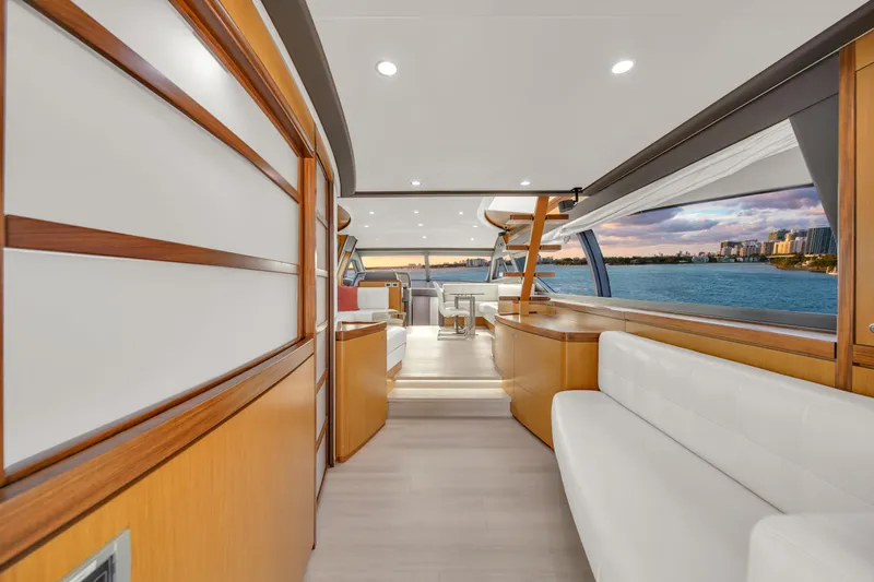 Hope Yacht Photos Pics Luxurious interior of 2011 Ferretti Yachts 660 with waterfront view.