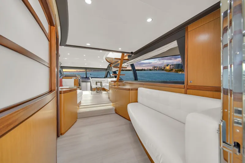 Hope Yacht Photos Pics Luxurious interior of 2011 Ferretti Yachts 660 with modern design and waterfront view.