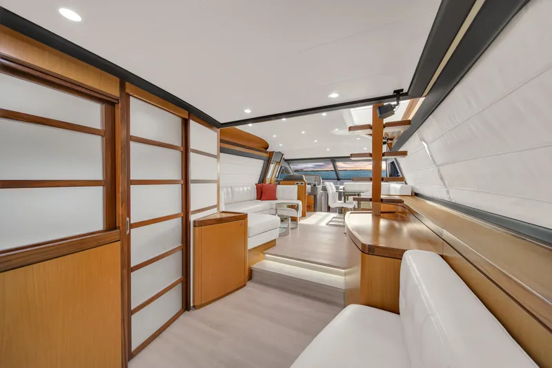 Hope Yacht Photos Pics Luxurious interior of 2011 Ferretti Yachts 660 with modern design and elegant furnishings.