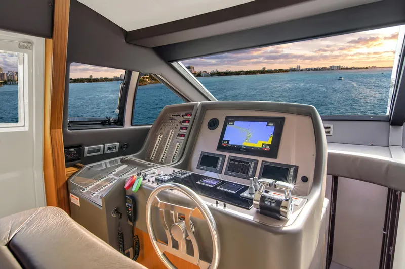 Hope Yacht Photos Pics Ferretti Yachts 660 helm, 2011 model, with navigation equipment and ocean view.