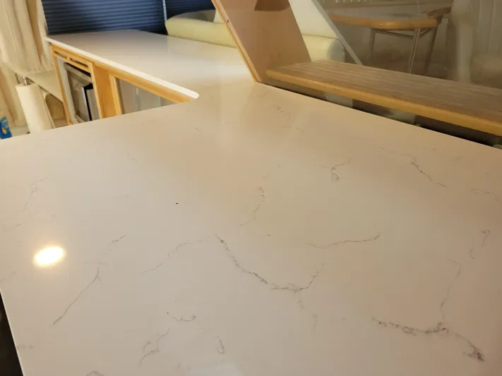  Yacht Photos Pics Marble countertop in 1997 Navigator 5000 Classic interior, featuring modern kitchen design.