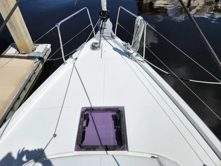 Just A Sign Yacht Photos Pics Beneteau Oceanis 40.1 yacht deck, 2022 model, docked at marina.