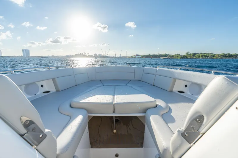 In-stock 2026 Mjm 3-053 Yacht Photos Pics Luxurious MJM 3 boat interior, 2026 model, with spacious seating and ocean view.