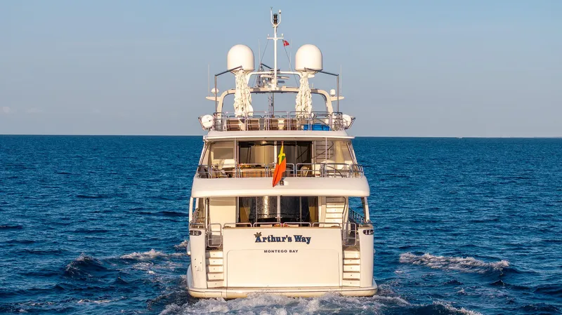 Benetti Classic Yacht Photos Pics Benetti Classic 2008 yacht cruising on open sea, rear view.
