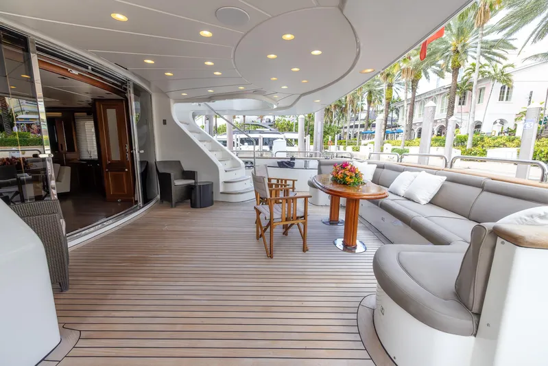 Benetti Classic Yacht Photos Pics Luxurious 2008 Benetti Classic yacht deck with elegant seating and wooden flooring.