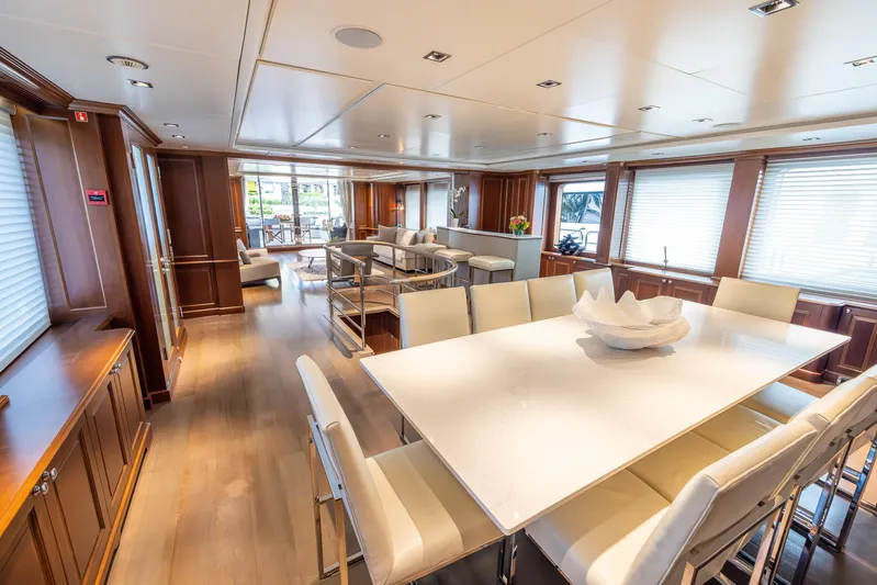 Benetti Classic Yacht Photos Pics Luxurious interior of a 2008 Benetti Classic yacht with elegant dining area.