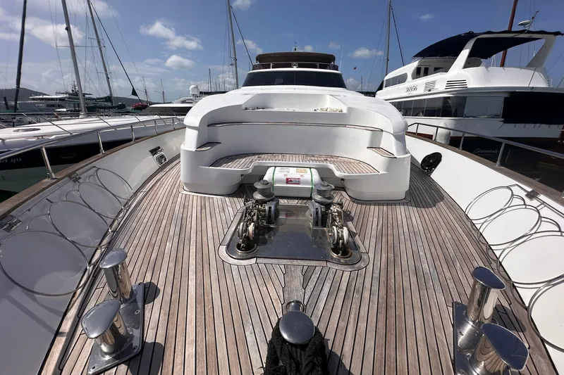 Celebrity Yacht Photos Pics Luxury 2001 Ses Yachts custom model with sleek wooden deck and modern design.