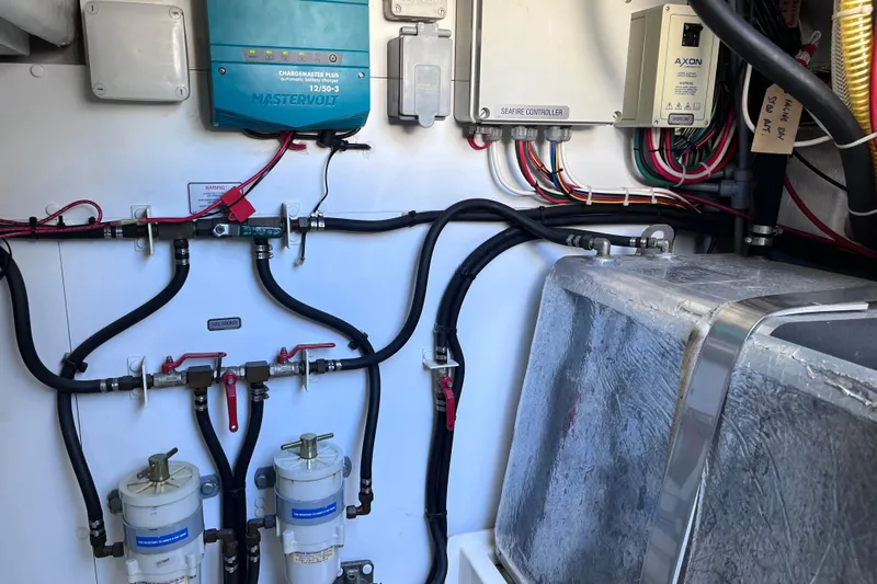  Yacht Photos Pics Electrical and plumbing systems inside a 2006 Fairline Targa 40 yacht.