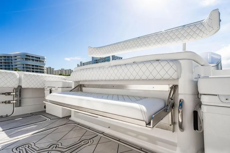  Yacht Photos Pics 2024 HCB 42 Lujo boat interior with luxurious white seating and modern design.