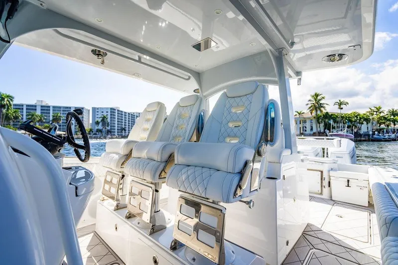  Yacht Photos Pics Luxurious interior of 2024 HCB 42 Lujo boat with plush seating and modern design.