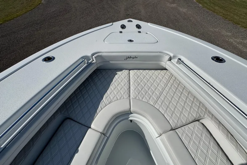  Yacht Photos Pics 2020 Yellowfin 36 Offshore boat with diamond-stitched seating and sleek design.